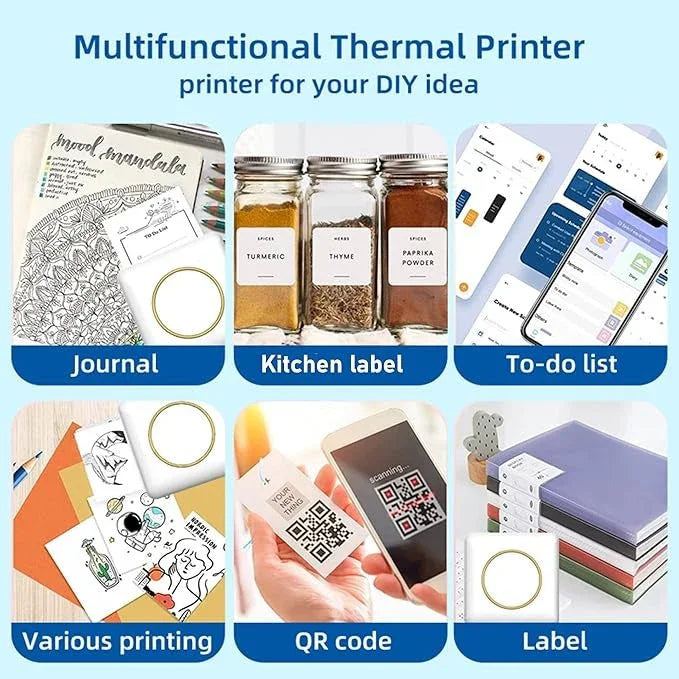 Multifunctional thermal printer for DIY journals, kitchen labels, to-do lists, QR codes, and stickers