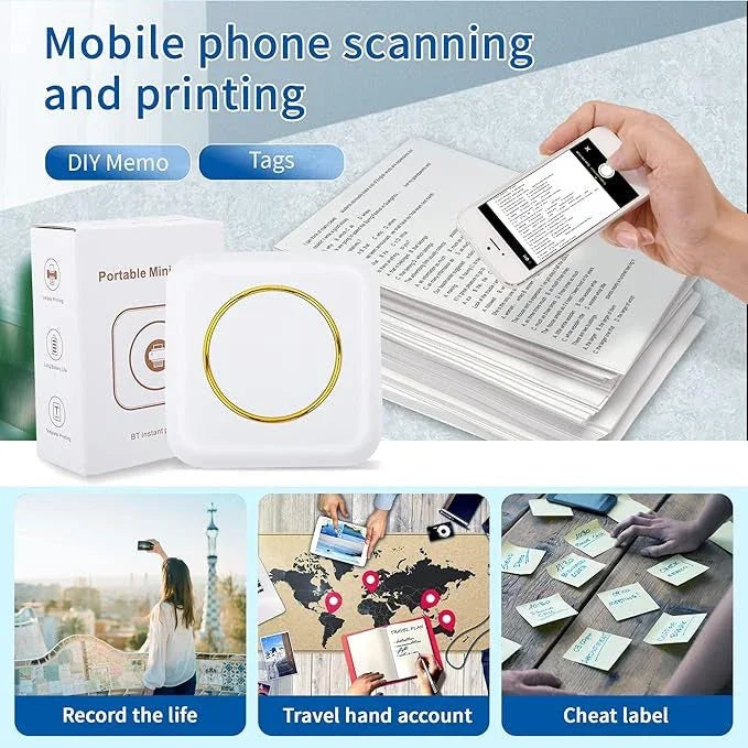 Portable mini printer for mobile phone scanning and wireless printing with app, DIY memo and tags